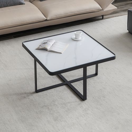 Minimalism Square coffee table; Black metal frame with sintered stone tabletop Minimalism Square coffee table; Black metal frame with sintered stone tabletop