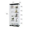 Glass Display Cabinet with 5 Shelves Double Door, Curio Cabinets for Living Room, Bedroom, Office, Black Floor Standing Glass Bookshelf