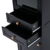 Tall Bathroom Storage Cabinet with Glass Doors, Free-Standing, Two Drawers, and Adjustable Shelves, MDF Board