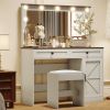 43.4"Makeup Vanity Table, Makeup Table with Large Mirror and 11 LED Light , Brightness Adjustable, Dressing Table Desk with 3 Drawers