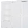 Queen Size Murphy Bed Wall Bed with Closet ,Drawers and Shelves,White