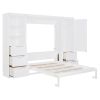 Queen Size Murphy Bed Wall Bed with Closet ,Drawers and Shelves,White