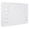 Queen Size Murphy Bed Wall Bed with Closet ,Drawers and Shelves,White