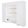 Queen Size Murphy Bed Wall Bed with Closet ,Drawers and Shelves,White