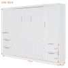 Queen Size Murphy Bed Wall Bed with Closet ,Drawers and Shelves,White