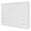 Queen Size Murphy Bed Wall Bed with Closet ,Drawers and Shelves,White