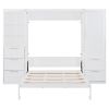 Queen Size Murphy Bed Wall Bed with Closet ,Drawers and Shelves,White