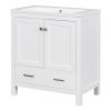 30" White Bathroom Vanity with Single Sink, Combo Cabinet Undermount Sink, Bathroom Storage Cabinet with 2 Doors and a Drawer, Soft Closing