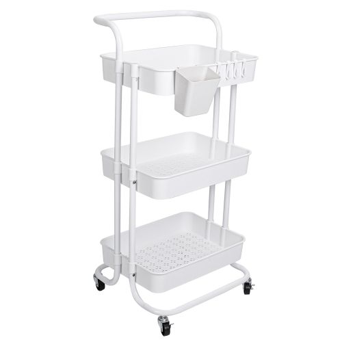 3 Tier Rolling Utility Cart Movable Storage Organizer with Mesh Baskets Lockable Wheels 360 Degree Rotatable Hanging Box Hooks Bedroom Bathroom Kitche 3 Tier Rolling Utility Cart Movable Storage Organizer with Mesh Baskets Lockable Wheels 360 Degree Rotatable Hanging Box Hooks Bedroom Bathroom Kitche