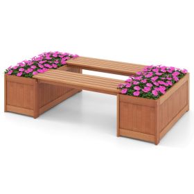 Outdoor Plant Container with Seat for Garden Yard Balcony Deck (Color: Natural)