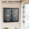 Retro Style Haze Double Glass Door Wall Cabinet with Detachable Shelves for Office, Dining Room, Living Room, Kitchen, and Bathroom